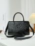 Crocodile Embossed Square Bag Black Double Handle For Daily