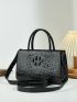 Crocodile Embossed Square Bag Black Double Handle For Daily