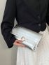 Crocodile Embossed Envelope Bag Silver Metal Decor Clutch Bag