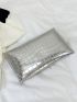 Crocodile Embossed Envelope Bag Silver Metal Decor Clutch Bag