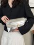 Crocodile Embossed Envelope Bag Silver Metal Decor Clutch Bag