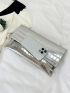 Crocodile Embossed Envelope Bag Silver Metal Decor Clutch Bag