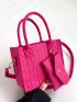 Mini Square Bag With Coin Purse Heart Embossed Neon Pink