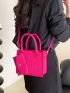 Mini Square Bag With Coin Purse Heart Embossed Neon Pink