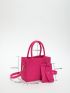 Mini Square Bag With Coin Purse Heart Embossed Neon Pink