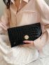 Crocodile Embossed Envelope Bag Black Metal Decor Clutch Bag