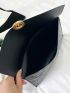 Crocodile Embossed Envelope Bag Black Metal Decor Clutch Bag