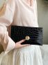 Crocodile Embossed Envelope Bag Black Metal Decor Clutch Bag