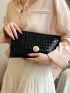 Crocodile Embossed Envelope Bag Black Metal Decor Clutch Bag