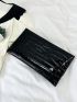 Crocodile Embossed Envelope Bag Black Metal Decor Clutch Bag