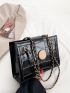 Crocodile Embossed Square Bag Black Chain Strap For Daily
