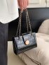 Crocodile Embossed Square Bag Black Chain Strap For Daily