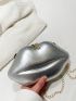 Small Novelty Bag Metallic Lip Design Chain Zipper PU