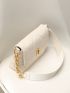Genuine Leather Medium Square Bag Beige Quilted Flap For Work