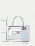 Mini Square Bag Funky Metallic Crocodile Embossed Rhinestone & Bow Decor Flap PU