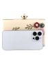 Mini Box Bag Fashionable Faux Pearl & Flower Decor Chain PU For Party