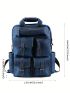 Men Genuine Leather & Canvas Backpack Vintage Daypack Multi Pocket Casual Rucksack Camping Bag
