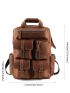 Men Genuine Leather & Canvas Backpack Vintage Daypack Multi Pocket Casual Rucksack Camping Bag