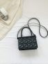 Mini Square Bag Quilted Detail Top Handle Flap Black PU