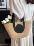 Two Tone Straw Bag No-closure Double Handle Vacation