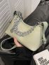 PU Baguette Bag With Zipper Metal & Chain Decor