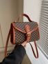 Mini Square Bag Geometric Pattern Buckle Decor Top Handle