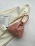 Floral Embroidered Bucket Bag Faux Pearl Decor Drawstring Design Top Handle Nylon