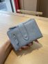 Blue Small Wallet Snap Button Fold Over Zipper PU