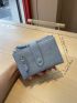 Blue Small Wallet Snap Button Fold Over Zipper PU