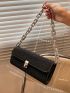 Small Baguette Bag Studded Decor Chain Flap PU