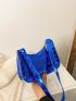Mini Hobo Bag Crocodile Embossed Metallic Blue Funky