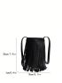 Mini Crossbody Bag Fringe Decor Black