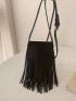 Mini Crossbody Bag Fringe Decor Black