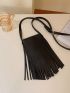 Mini Crossbody Bag Fringe Decor Black