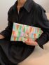 Colorblock Envelope Bag Geometric Pattern Metal Decor