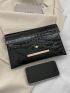 Crocodile Embossed Envelope Bag Metal Decor Black