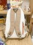 Medium Functional Backpack Colorblock Letter Patch Decor With Bag Charm
