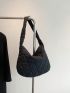 Quilted Hobo Bag Black Large Capacity Top Handle For Daily