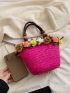 Flower Decor Straw Bag Medium Double Handle Vacation