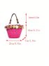 Flower Decor Straw Bag Medium Double Handle Vacation