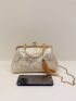 Flower Embroidered Square Bag Kiss Lock Tassel Decor