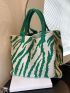 Zebra Striped Crochet Bag Large Capacity Double Handle For Shopping