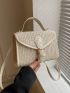 Buckle Decor Straw Bag Mini Top Handle Vacation