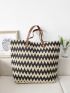 Chevron Graphic Straw Bag Vacation Double Handle