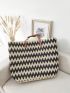 Chevron Graphic Straw Bag Vacation Double Handle