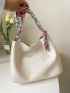 Litchi Embossed Hobo Bag Twilly Scarf Decor With Inner Pouch