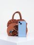 Random Color Flower Decor Zipper Handbag, Fashion Double Handle Purse, Casual Flower Design Bag For Shopping & Travel Random Pattern
