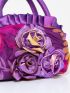 Random Color Flower Decor Zipper Handbag, Fashion Double Handle Purse, Casual Flower Design Bag For Shopping & Travel Random Pattern