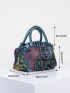 Random Color Flower Decor Zipper Handbag, Fashion Double Handle Purse, Casual Flower Design Bag For Shopping & Travel Random Pattern