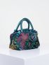 Random Color Flower Decor Zipper Handbag, Fashion Double Handle Purse, Casual Flower Design Bag For Shopping & Travel Random Pattern